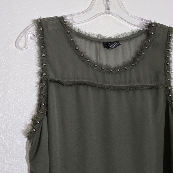 Olive Green Sleeveless Top with Studded Details - Picture 3 of 13